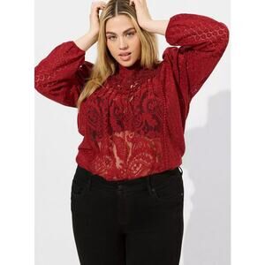 Torrid Mixed Lace High Neck Top Size 2X Rhubarb Romantic Sheer Cocktail NWT